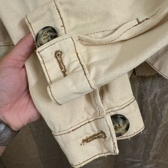 Free People Ivory Ecru Eisenhower Button Up Jean Jacket Small - Picture 7 of 10